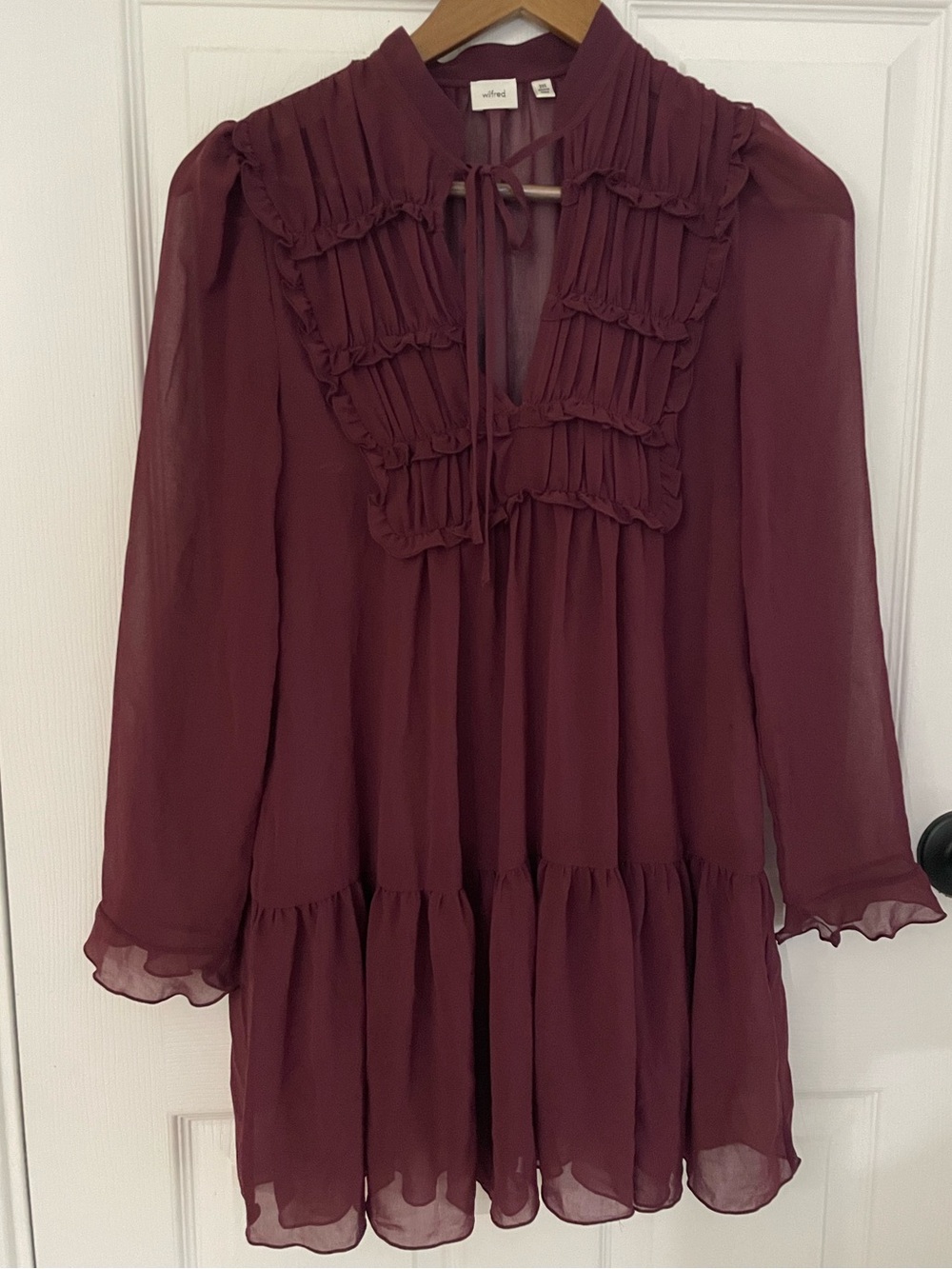 Wilfred Aritzia Alessia Chiffon Ruffle Mini Dress Spiced Burgundy Size XS
